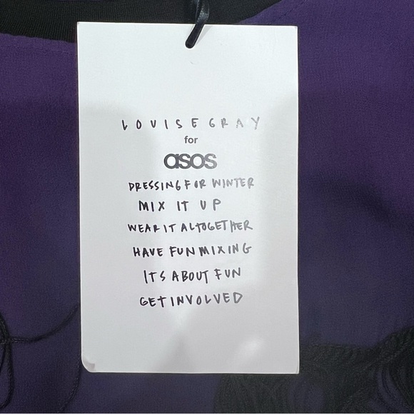 NWT Asos x Louise Gray London UK Sheer Colorblock Mod Fringe Silk Shift Dress - Picture 14 of 16